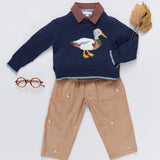 Boys Oliver Sweater - Navy Mallard | Pink Chicken