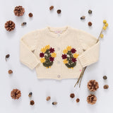 Girls Maude Sweater - Cream Flower Embroidery | Pink Chicken