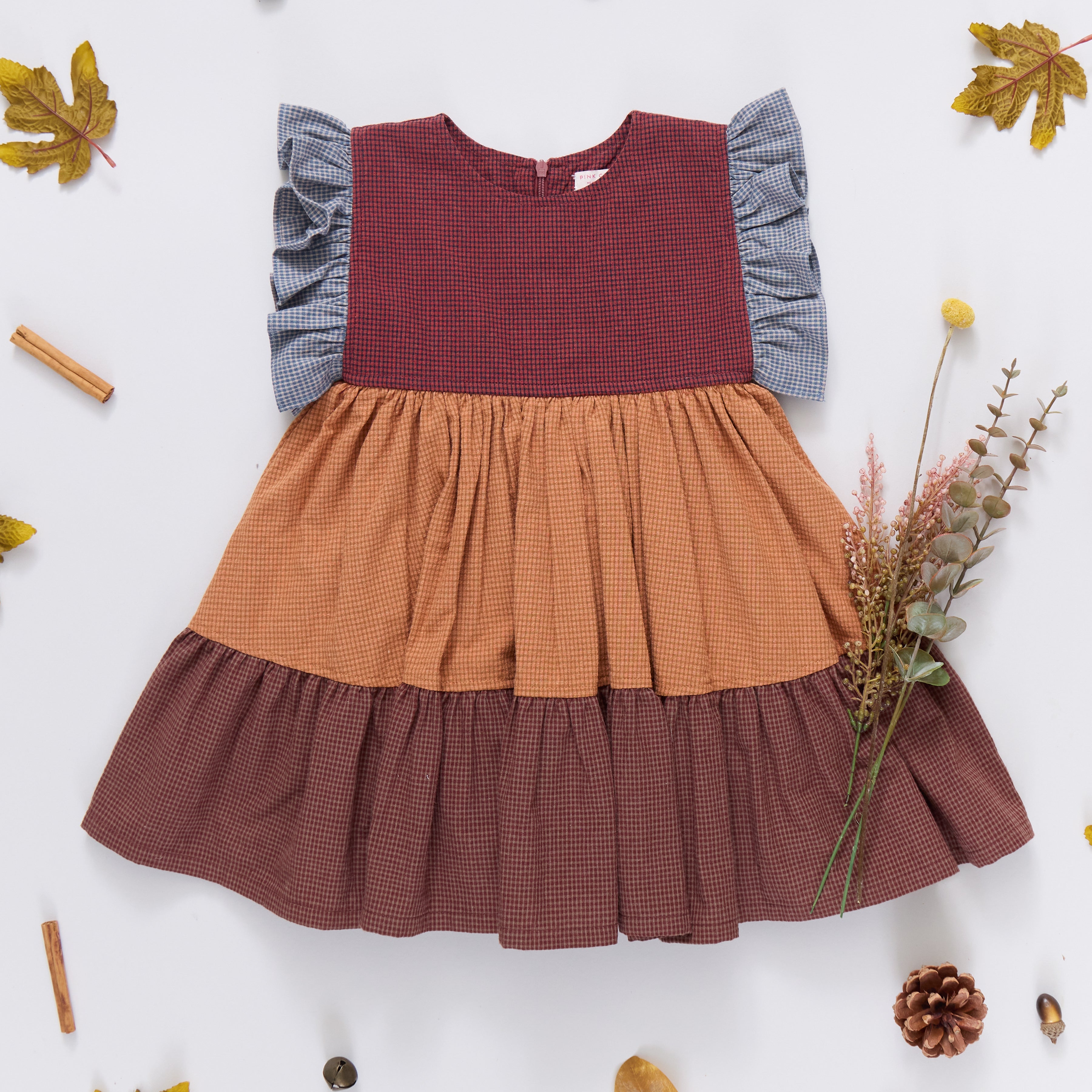 Girls Kit Dress - Mixed Checks | Pink Chicken