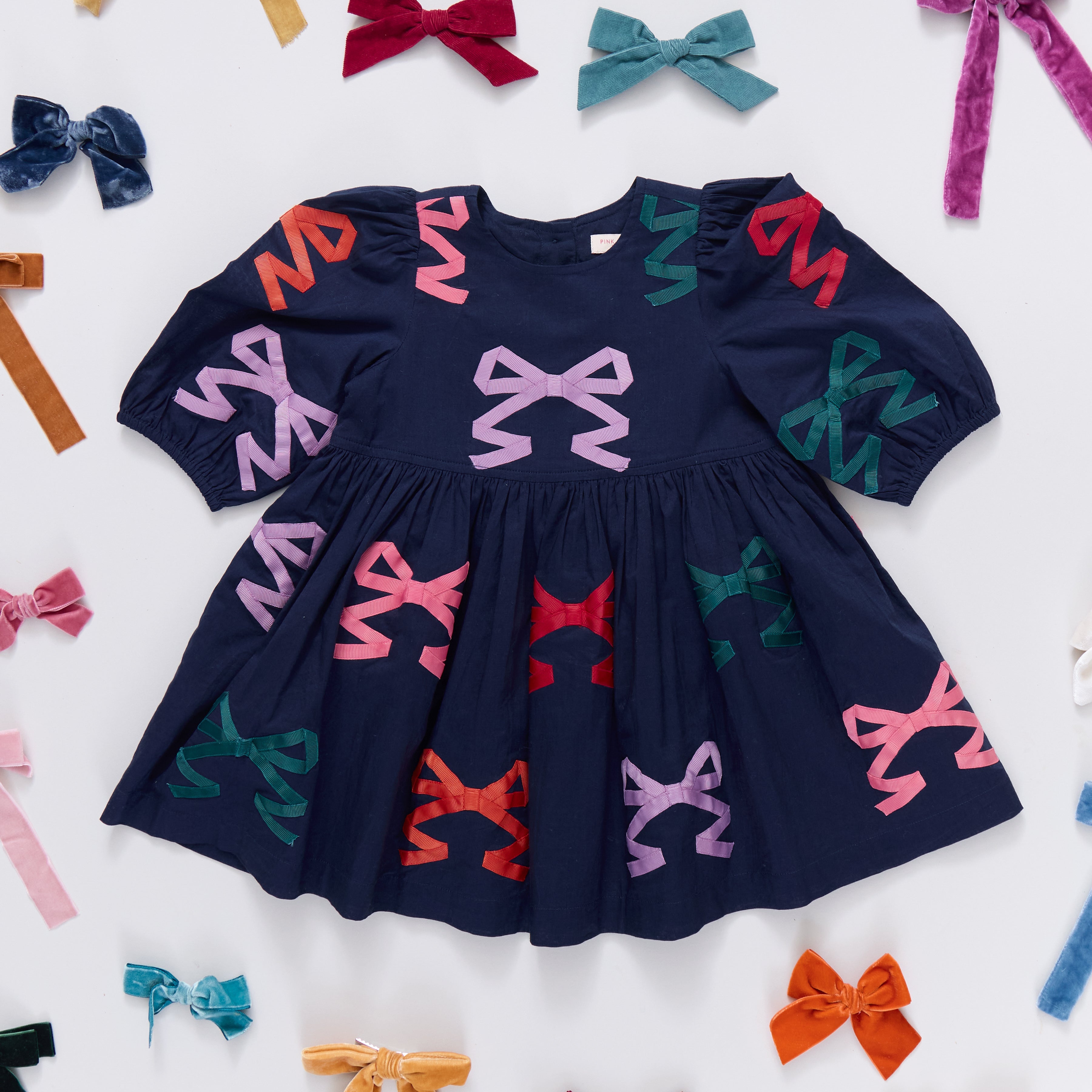 Girls Brooke Dress - Multi Bow Applique | Pink Chicken