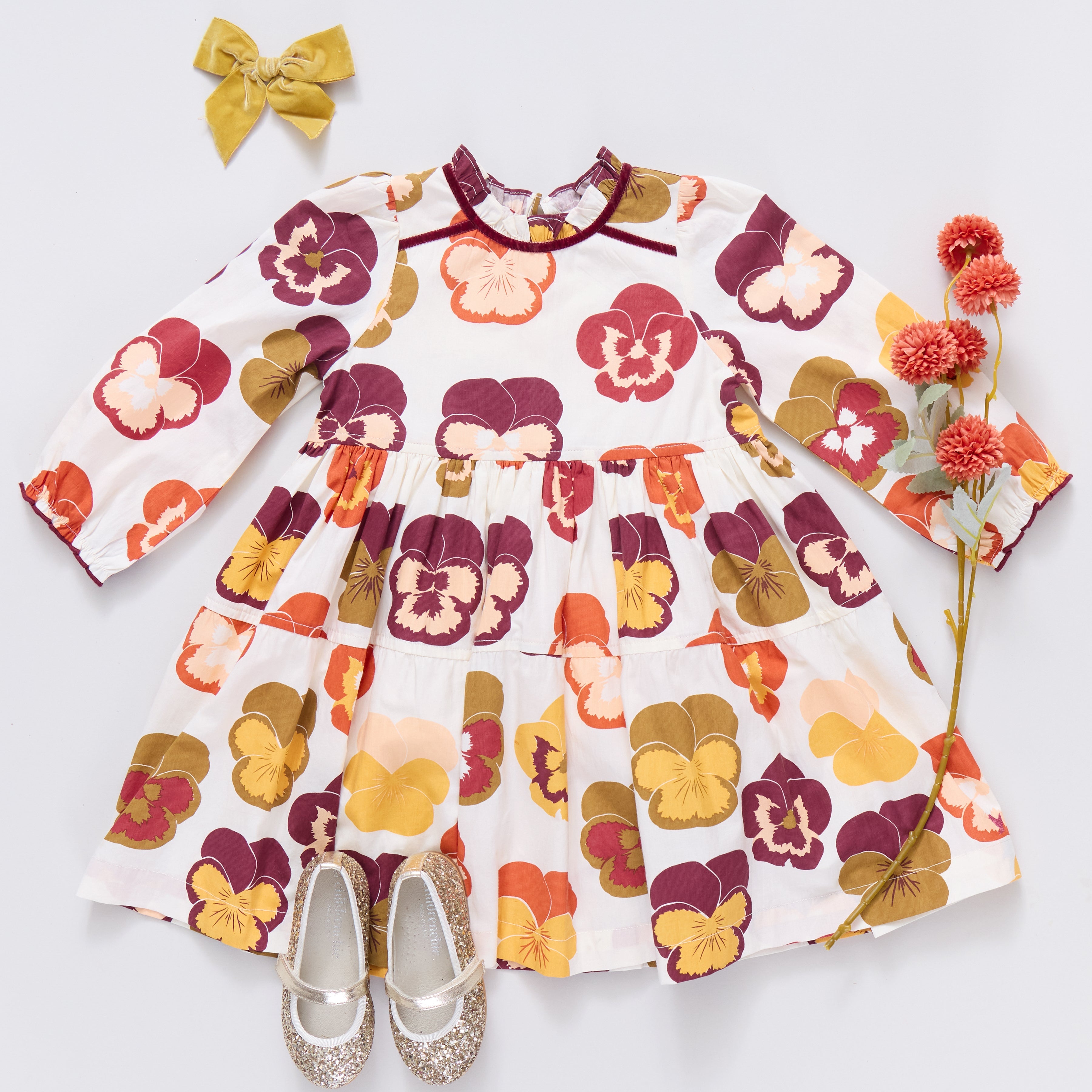 Girls Charlie Dress - Autumn Pansies | Pink Chicken