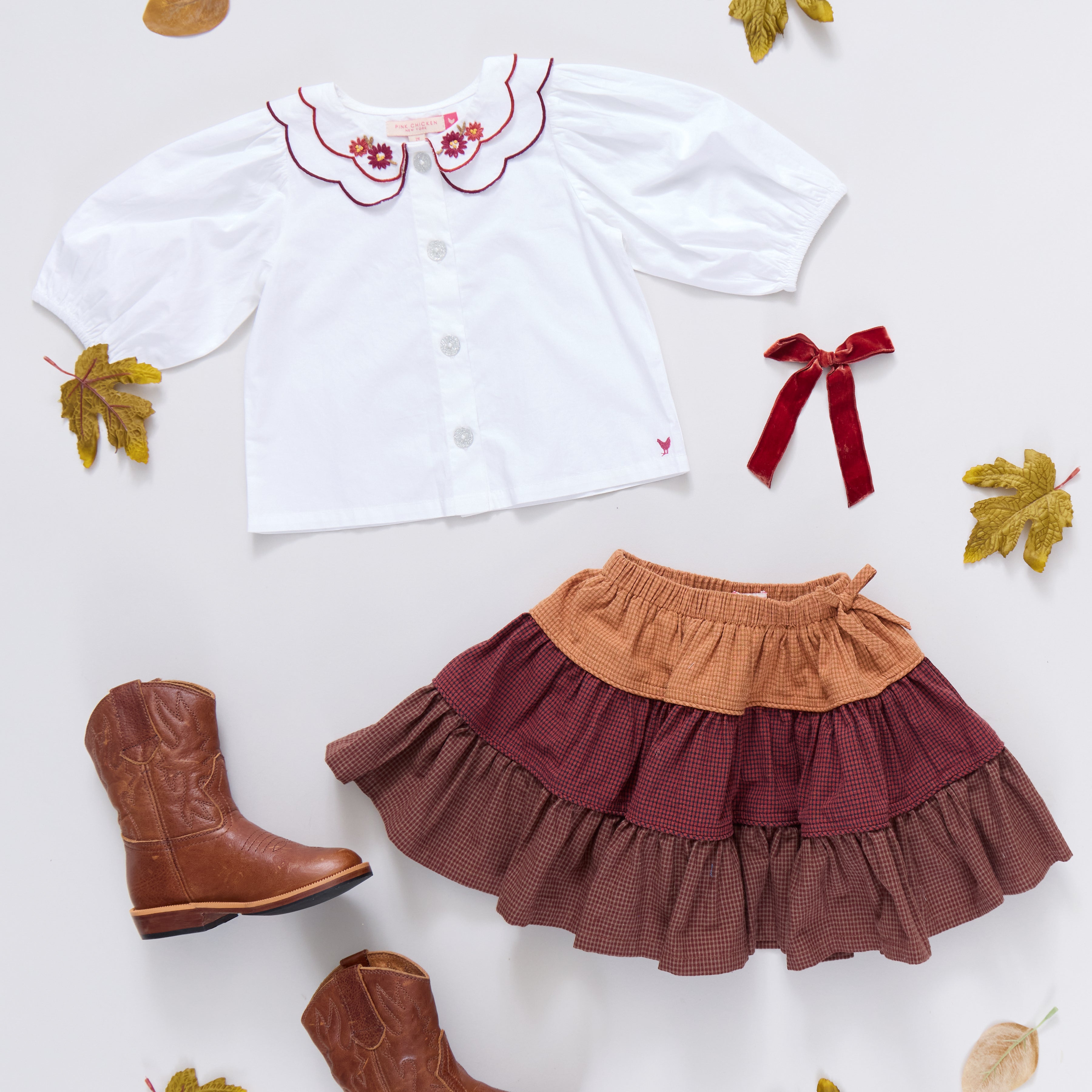 Girls Darcy Top - White Harvest Embroidery | Pink Chicken