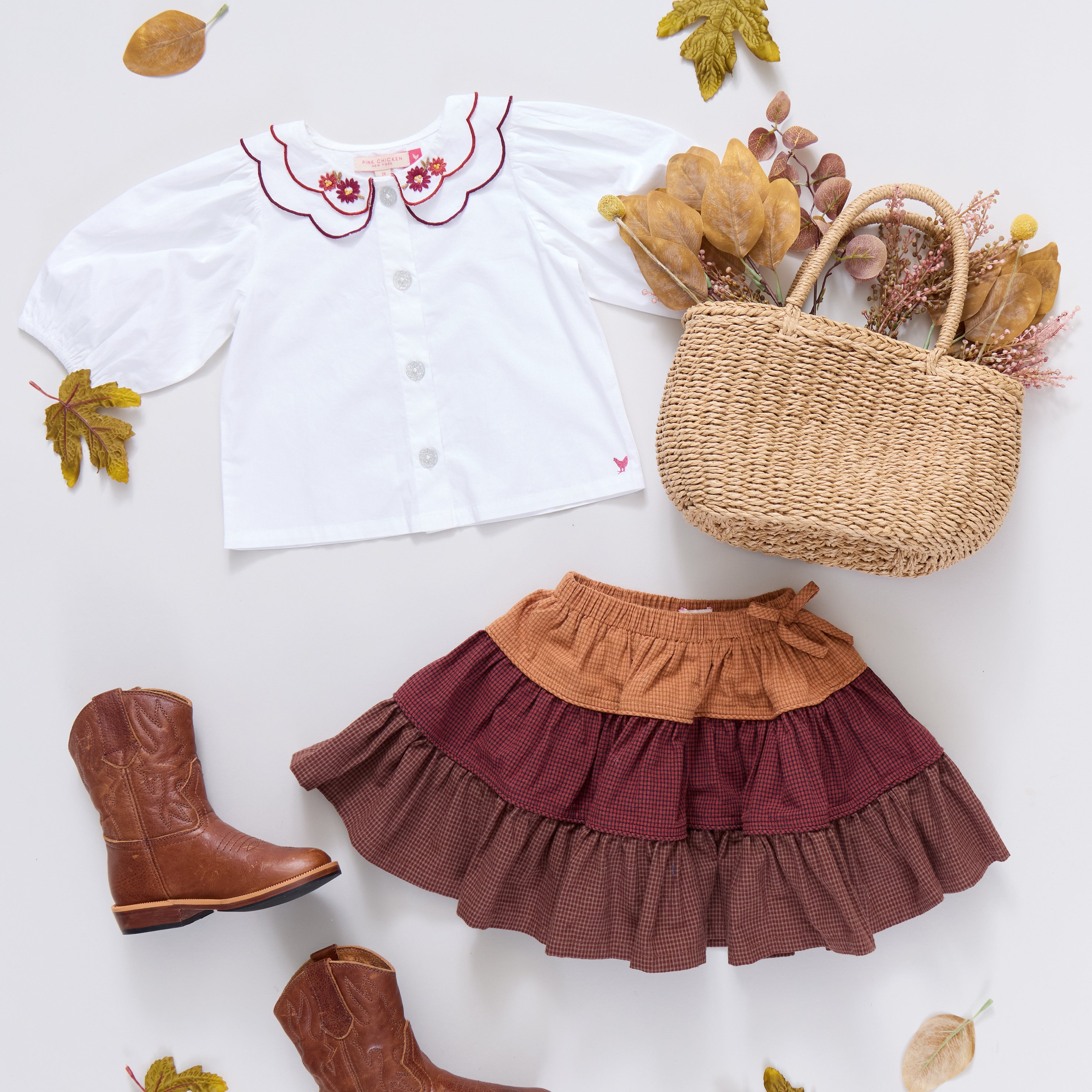 Girls Allie Skirt - Mixed Checks | Pink Chicken