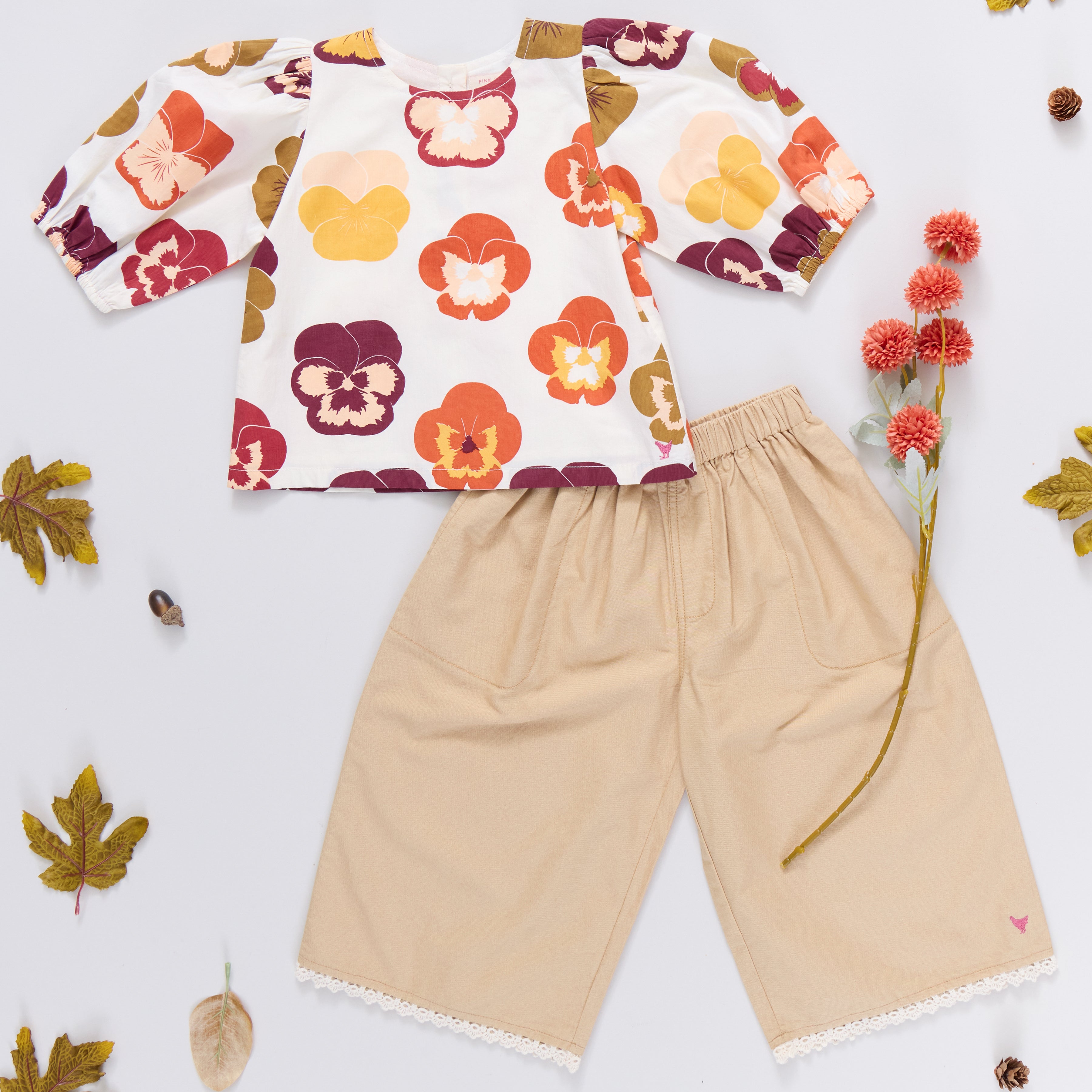 Girls Dana Top - Autumn Pansies | Pink Chicken