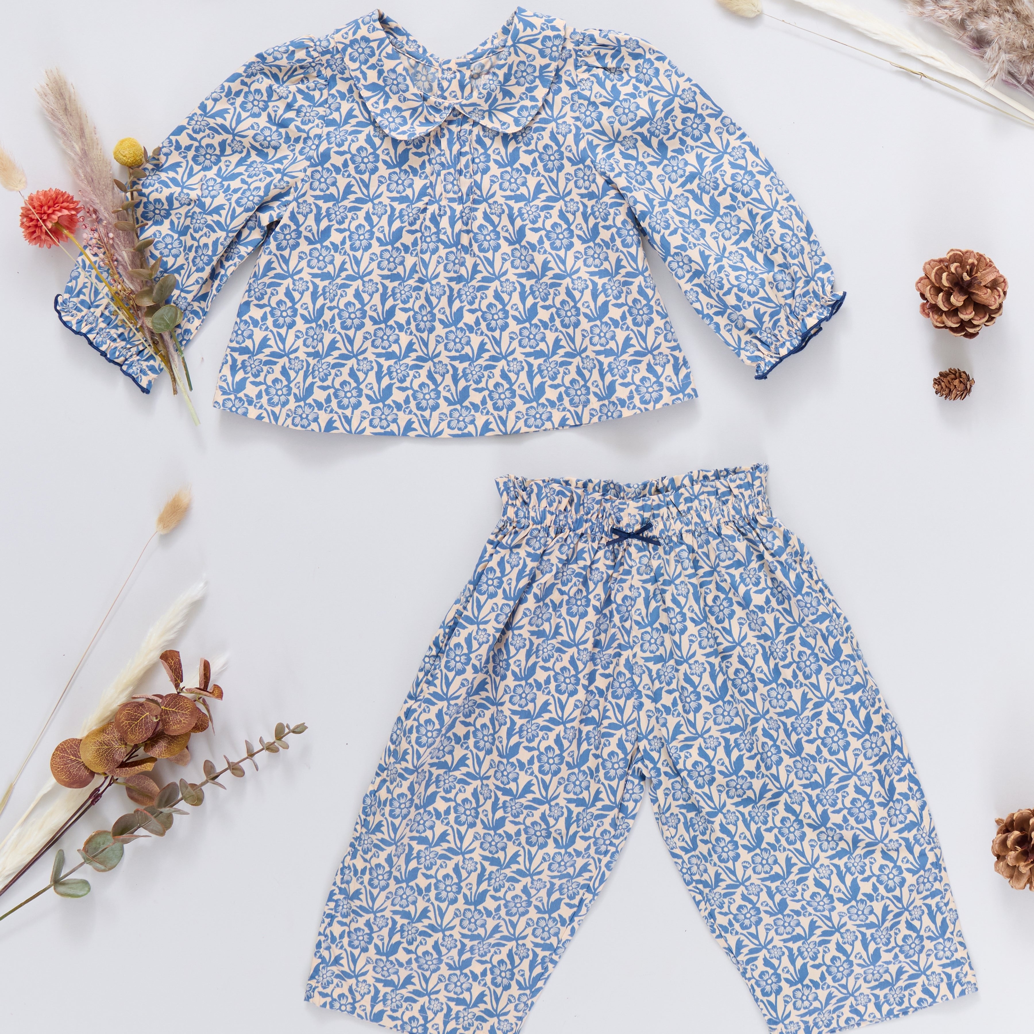 Baby Girls Dawson 2-Piece Set - Blue Climbing Floral | Pink Chicken