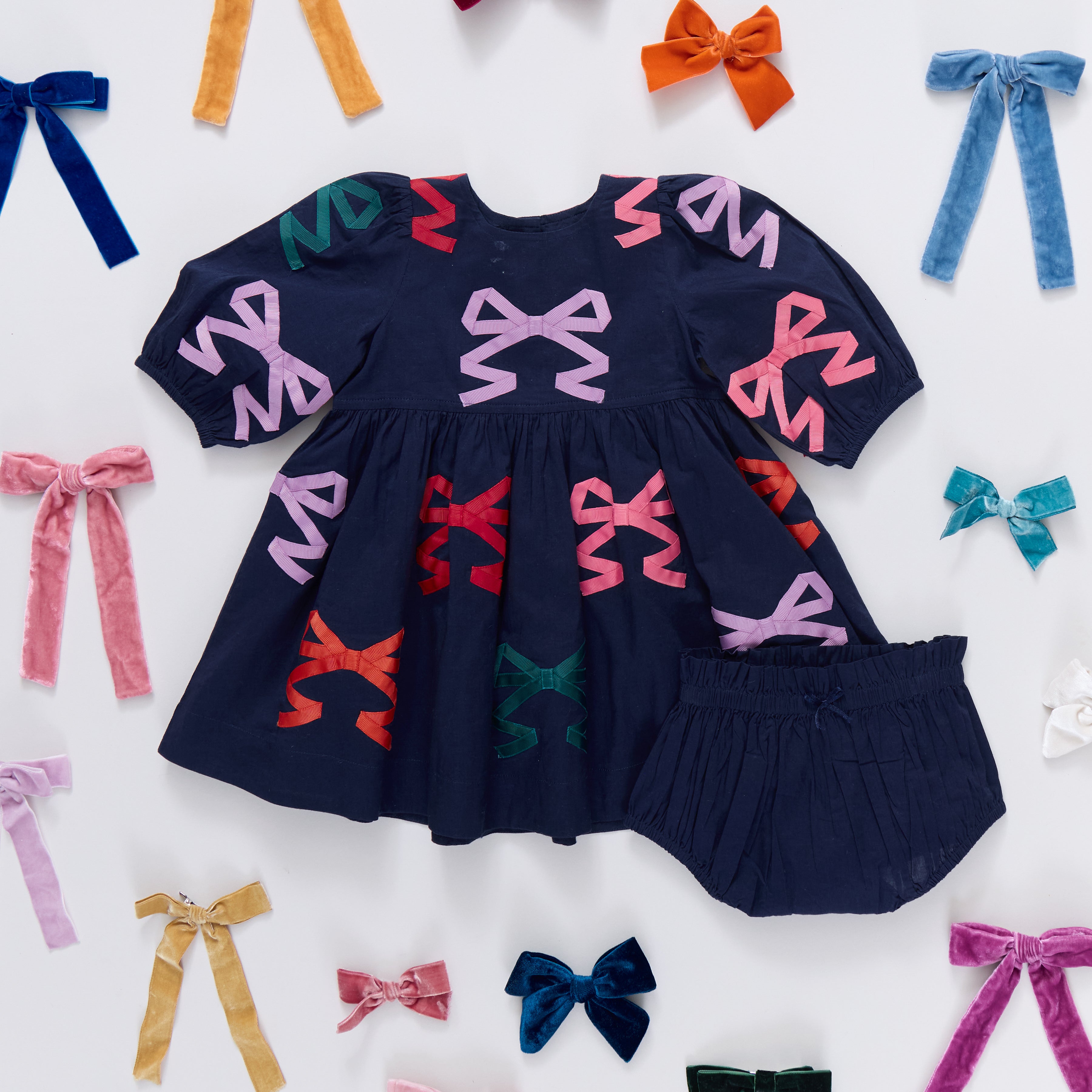 Baby Girls Brooke Dress Set - Multi Bow Applique | Pink Chicken