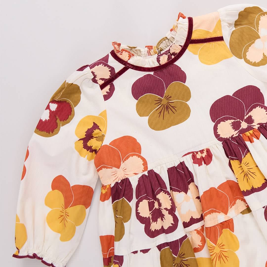 Girls Charlie Dress - Autumn Pansies | Pink Chicken
