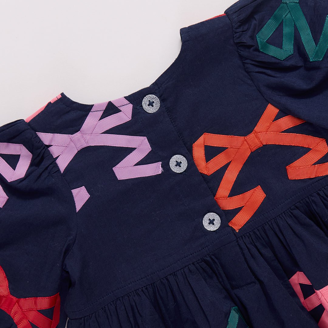 Girls Brooke Dress - Multi Bow Applique | Pink Chicken