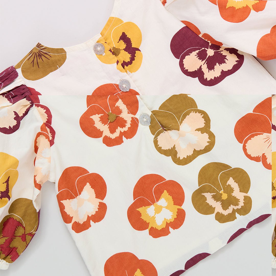 Girls Dana Top - Autumn Pansies | Pink Chicken