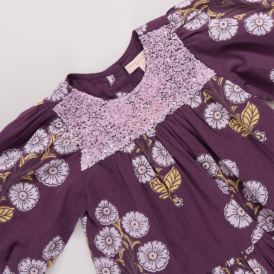Girls Fiona Dress - Plum Buttercup Floral | Pink Chicken