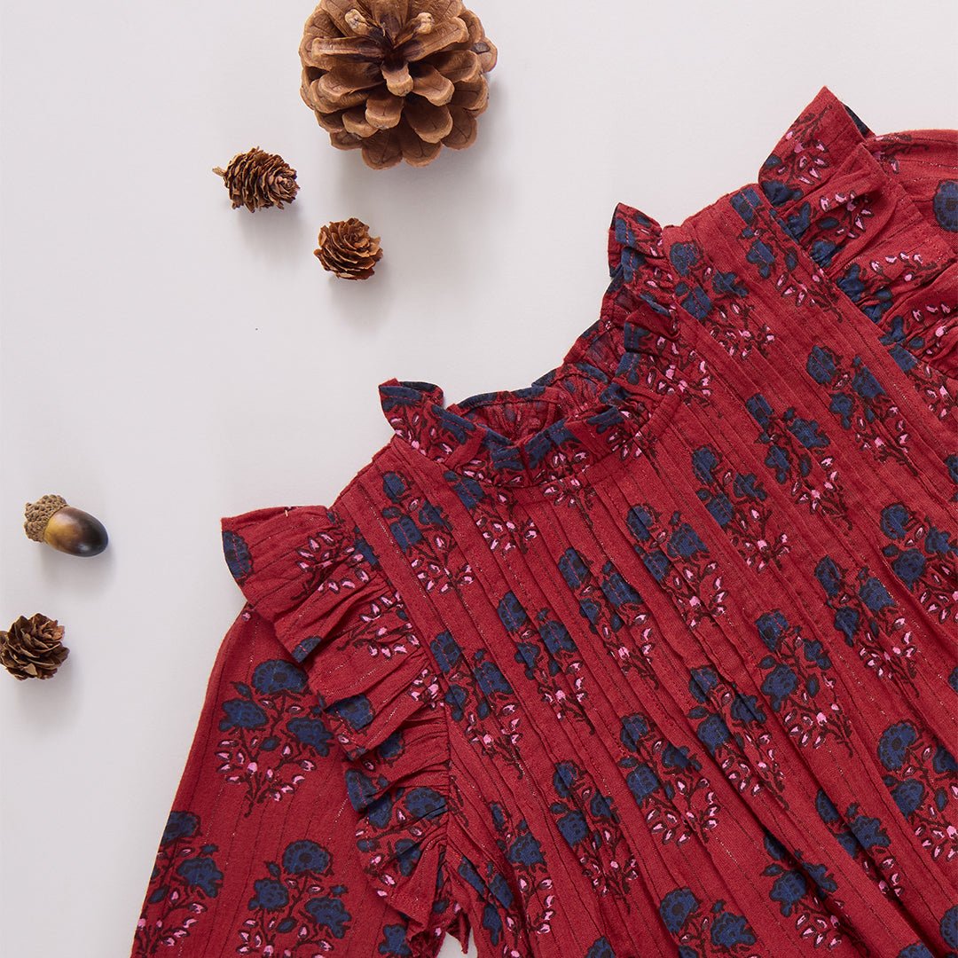 Girls Jaipur Dress - Red Autumn Strawflower | Pink Chicken