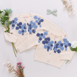 Baby Girls Blossom Sweater - Blue Embroidery Flowers