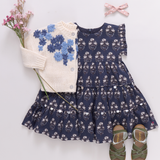 Girls Peachy Dress - Navy Strawflower