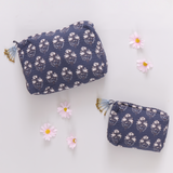 Small Quilted Pouch - Navy Strawflower