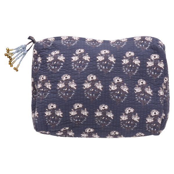 Large Quilted Pouch - Navy Strawflower