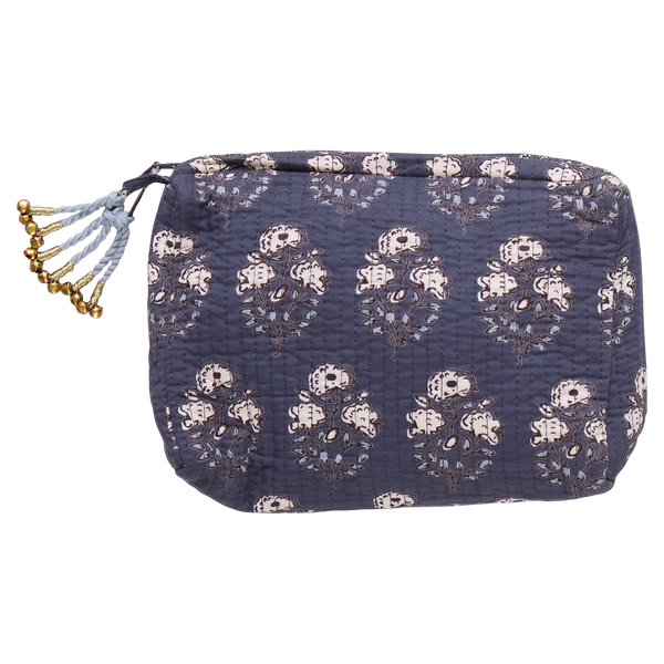 Small Quilted Pouch - Navy Strawflower