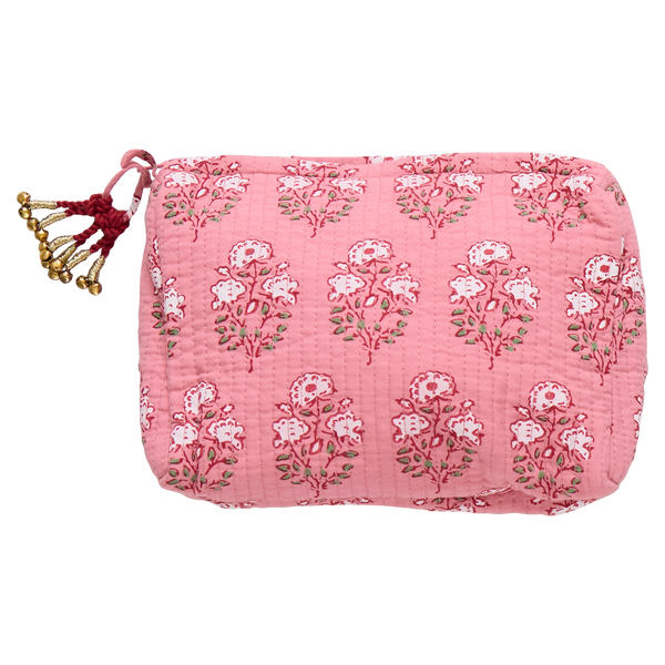 Small Quilted Pouch - Pink Strawflower