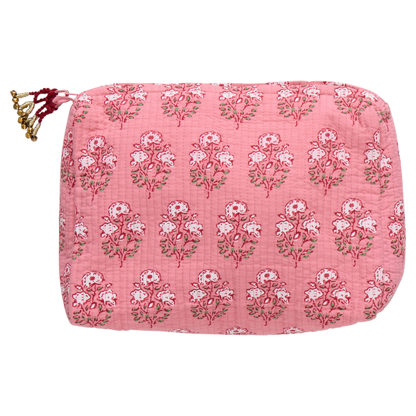 Large Quilted Pouch - Pink Strawflower