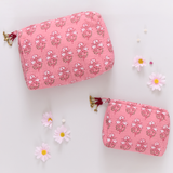 Small Quilted Pouch - Pink Strawflower