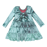 Girls Pearl Dress - Teal Velour