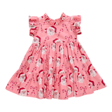 Girls Jennifer Dress - Pink Candy Cane Santa