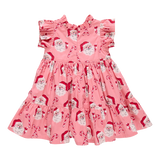 Girls Jennifer Dress - Pink Candy Cane Santa