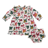 Baby Girls Jaipur Dress Set- Christmas Bows and Bells