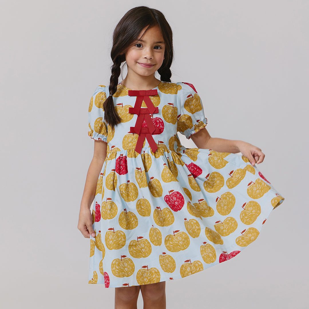 Girls Hermione Dress - Gold Apples Pink Chicken Girls Hermione Dress - Gold Apples Pink Chicken