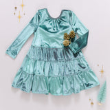 Girls Pearl Dress - Teal Velour