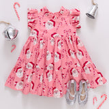 Girls Jennifer Dress - Pink Candy Cane Santa