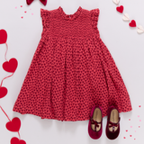 Girls Stevie Dress - Red Mini Hearts