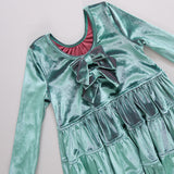 Girls Pearl Dress - Teal Velour