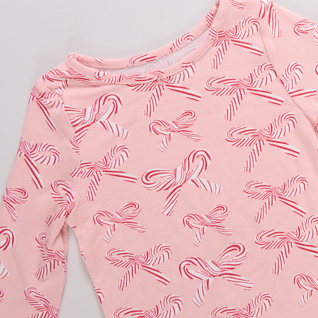 Kids Bamboo PJ Set Candy Cane Bows – Pink Chicken