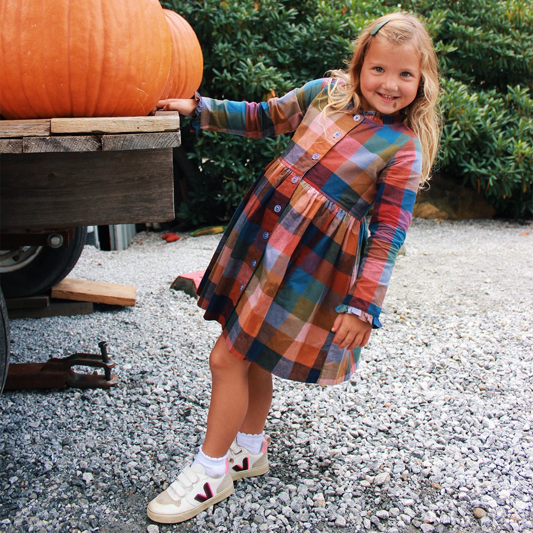 Girls Autumn Dress - Harvest Check | Pink Chicken
