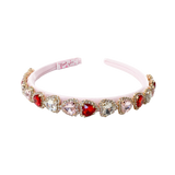 Satin White Headband With Hearts - Red and Pink