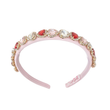 Satin White Headband With Hearts - Red and Pink