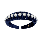 Velvet and Pearl Headband - Navy