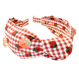 Plaid Strawberry Charm Knot Headband