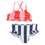 Girls Joy Bikini - Wide Pink and Red Stripe