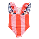 Girls Liv Suit - Pink Wide Stripe w/ Red Stripe