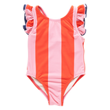 Girls Liv Suit - Pink Wide Stripe w/ Red Stripe