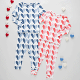 Kids Bamboo PJ Set - Blue Half Hearts