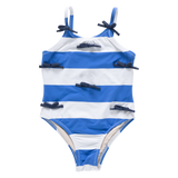 Girls Lottie Bow Suit - Wide Blue Stripe