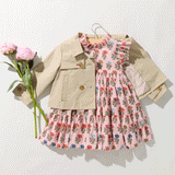 Girls Ramie Crop Trench - Strawberry Embroidery
