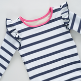 Girls Rash Guard Set - Navy Stripe