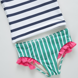 Girls Rash Guard Set - Navy Stripe