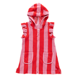 Girls Terry Coverup - Pink Red Stripe
