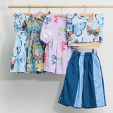 Girls Ingrid Top - Blue Vintage Butterflies