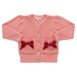 Girls Bow Pocket Sweater - Red Velvet Bows