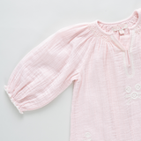 Girls Ava Dress - Pink White Embroidery